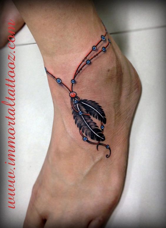 Lovely Feathers Ankle Bracelet Tattoo