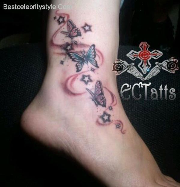 Lovely Flying Butterflies Tattoo On Ankle
