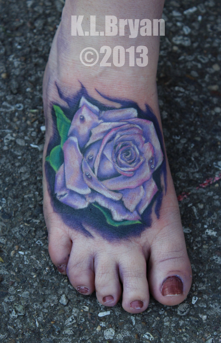 Lovely Purple Rose Tattoo On Girl Foot By Danktat