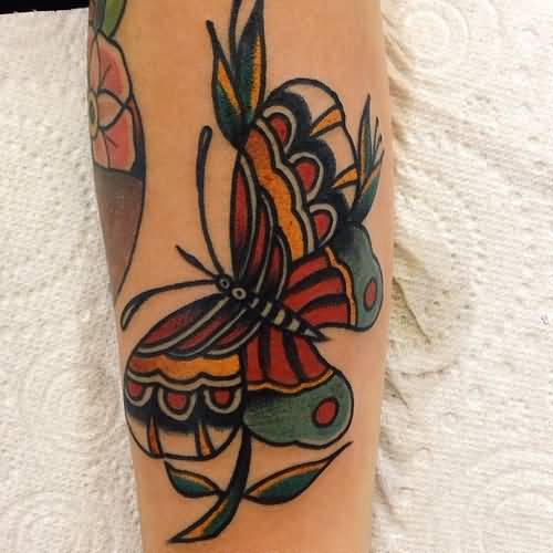 Lovely Traditional Butterfly Tattoo