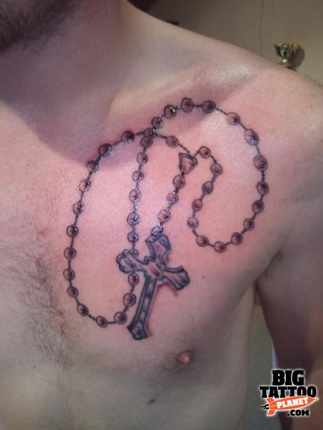 Man Chest Rosary Tattoo