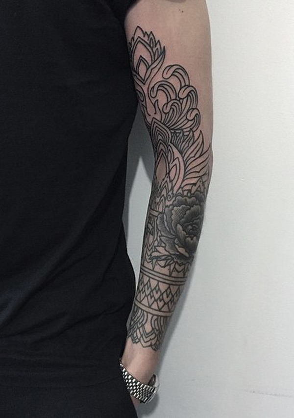 Mandala And Flower Sleeve Tattoo For Men