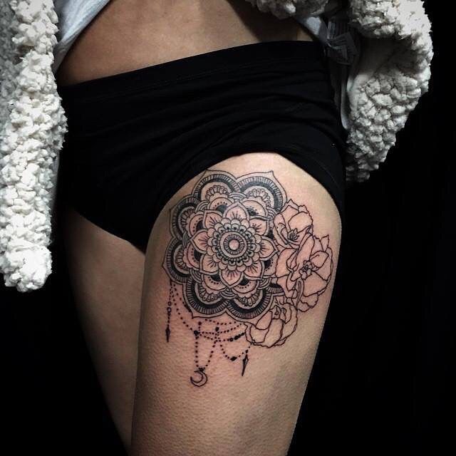 Mandala And Rose Thigh Tattoo In Progress By Greg