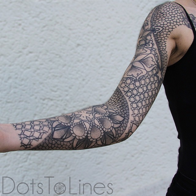 Mandala Pattern Dotwork Tattoo On Full Sleeve By Chaim Machlev