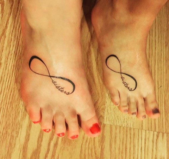 Matching Sisters Infinity Tattoo On Foots