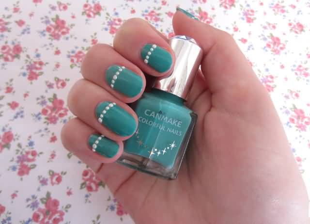 Mint Green Nails With Pearls Design Nail Art