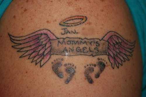 Mom Angel Memorial Tattoo On Shoulder