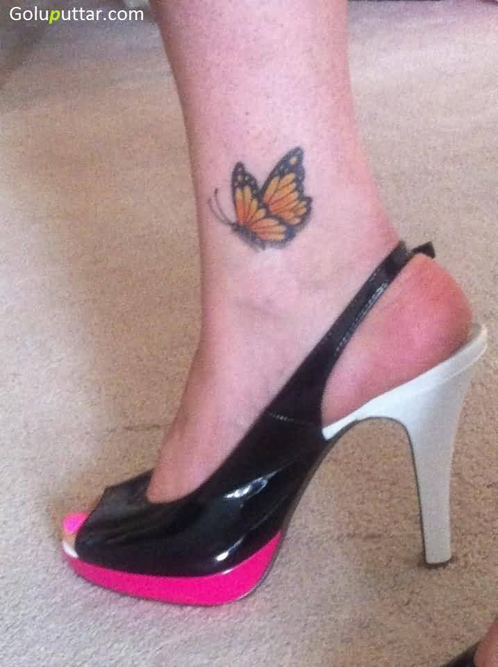 Monarch Butterfly Tattoo On Ankle For Girls