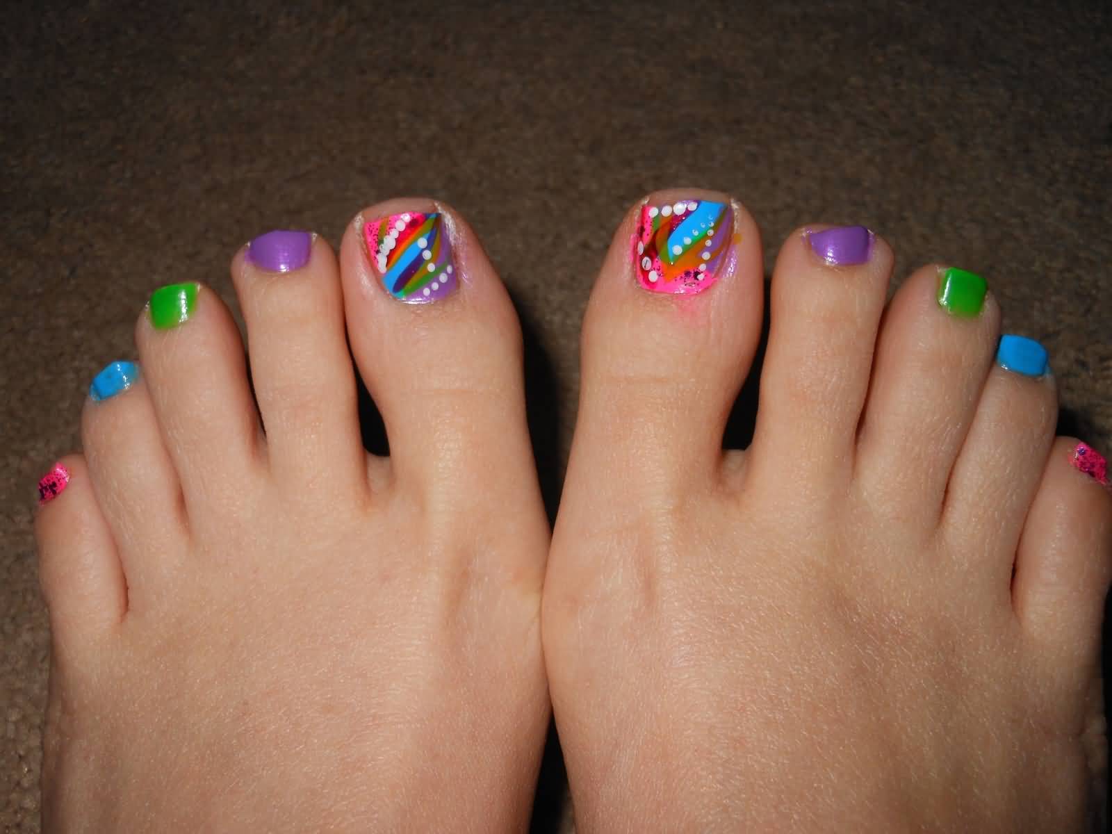 Multicolor Abstract Toe Nail Art For Spring With Tutorial Video