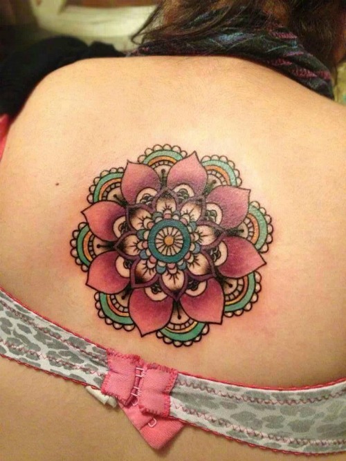 Multicolored Mandala Flower Tattoo For Woman
