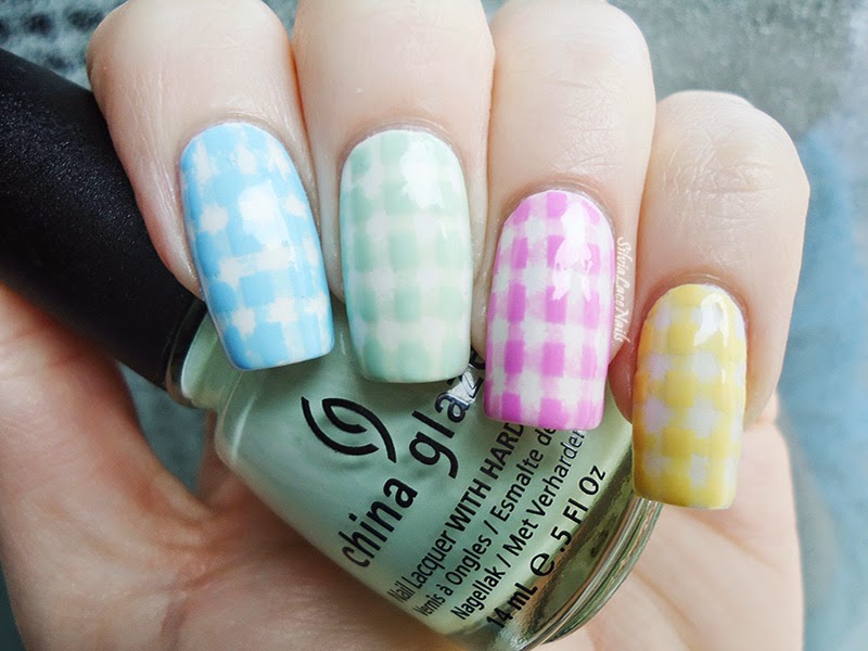 Multicolored Pastel Gingham Nail Art