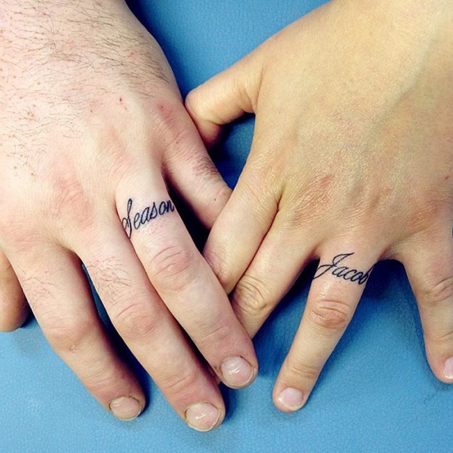 Name Word Finger Ring Tattoos For Couples