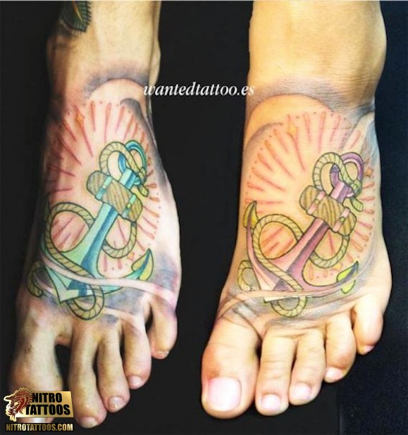 New School Anchor Foot Tattoos