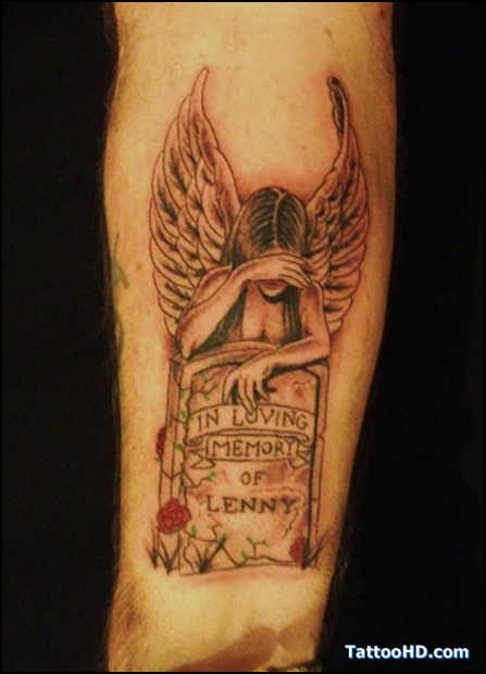 Nice Angel Memorial Tattoo For Lenny