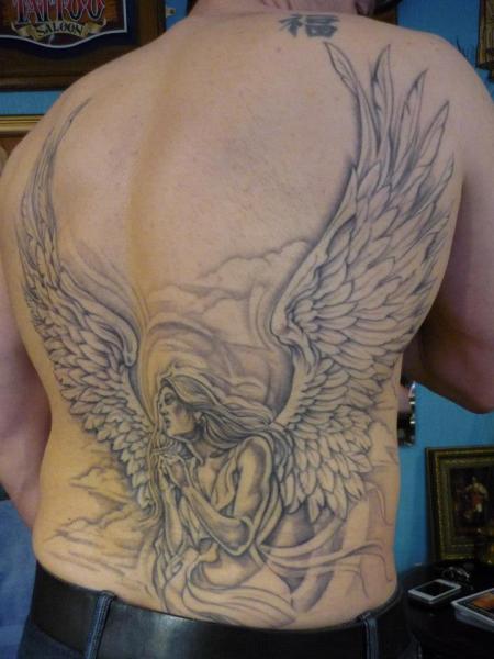 Nice Angel With Big Wings Tattoo On Back