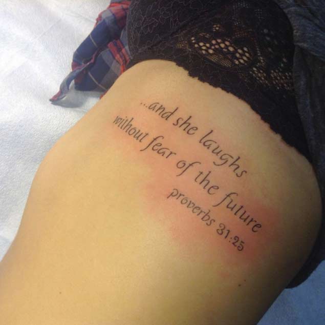 Nice Bible Verse Tattoo On Thigh