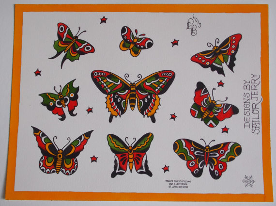 Nice Butterfly Traditional Tattoo Design Set