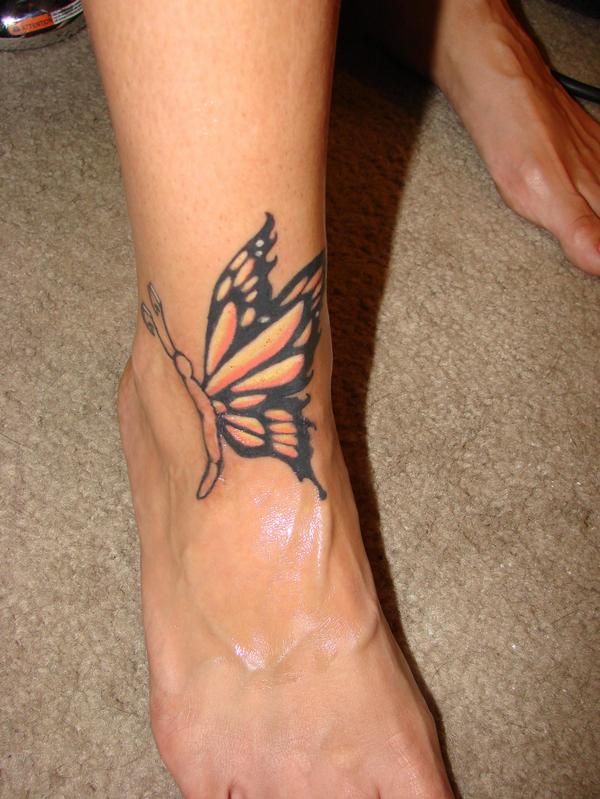 Nice Color Butterfly Tattoo On Ankle