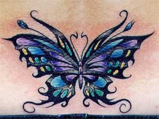 Nice Colorful Butterfly Tattoo On Lower Back