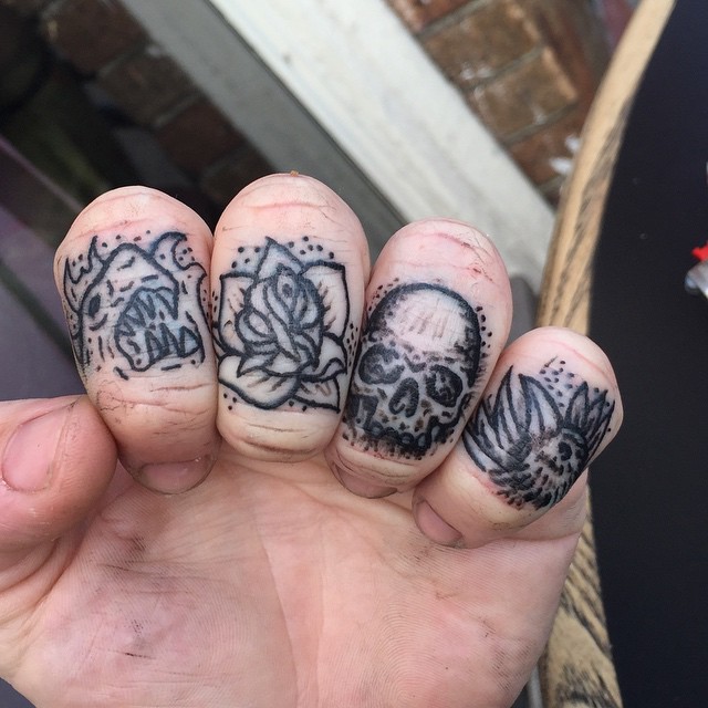Nice Dotwork Symbols Knuckle Tattoo For Men
