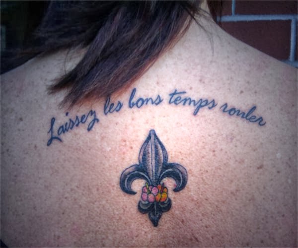 Nice Fleur De lis With Lettering Tattoo For Women