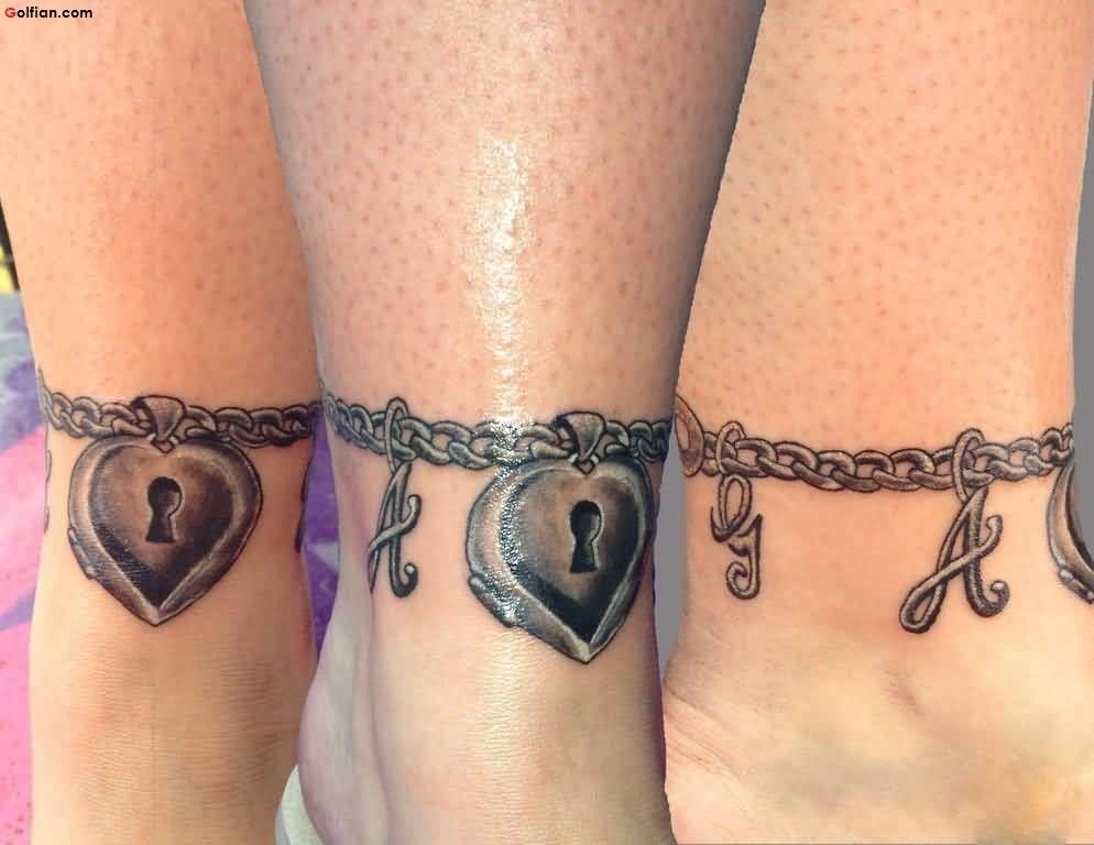 Nice Heart Lock Ankle Bracelet Tattoo