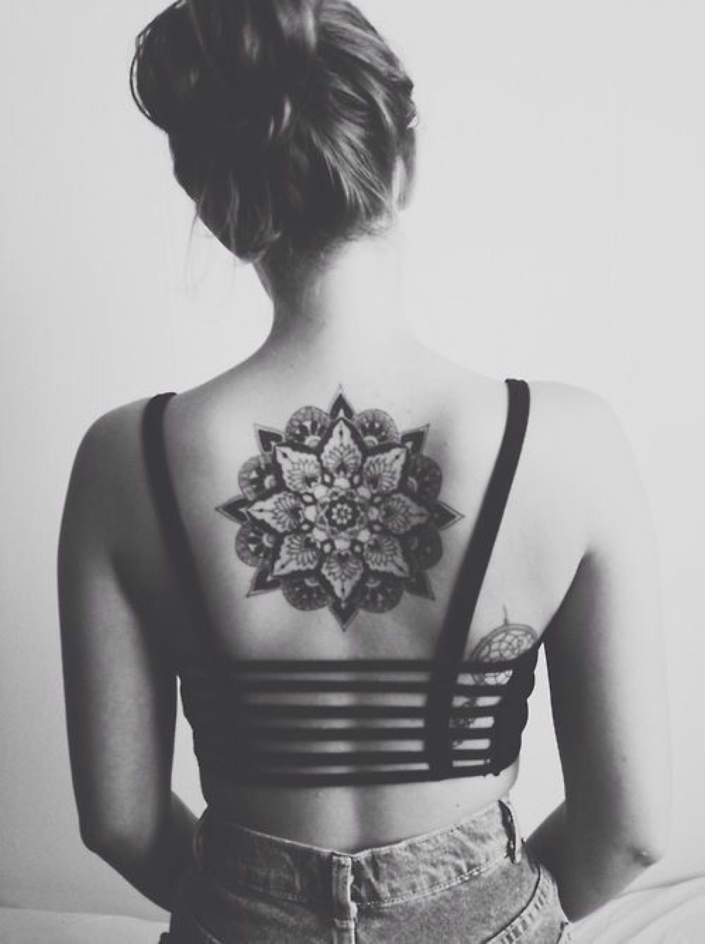 Nice Mandala Flower Tattoo On Upper Back
