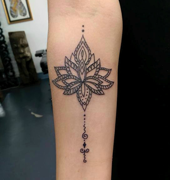 Nice Mandala Lotus Tattoo On Forearm
