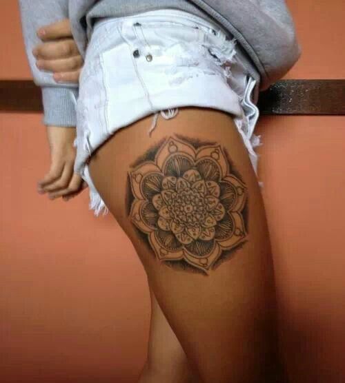 Nice Mandala Thigh Tattoo For Girls