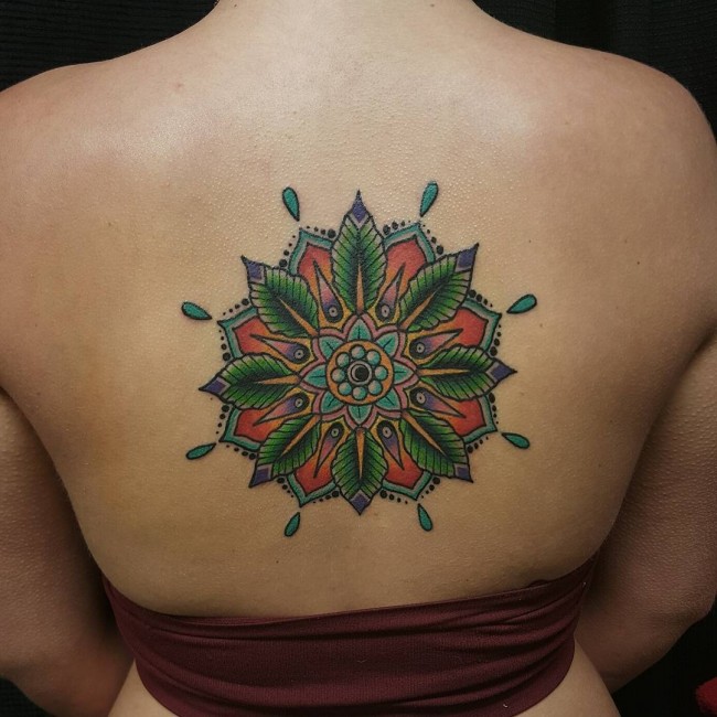 Nice Multicolor Mandala Flower Tattoo For Woman