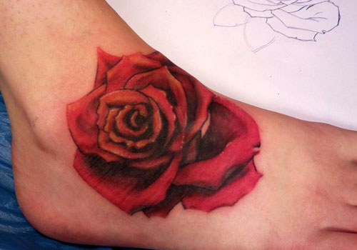 Nice Red Rose Foot Tattoo
