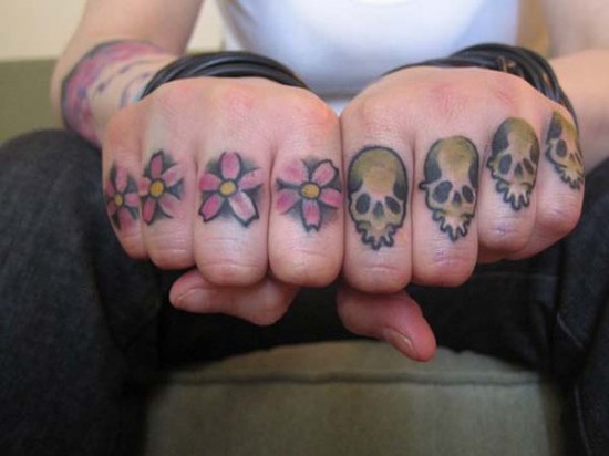 Nice Skull Floral Knuckle Tattoo Ideas For Men