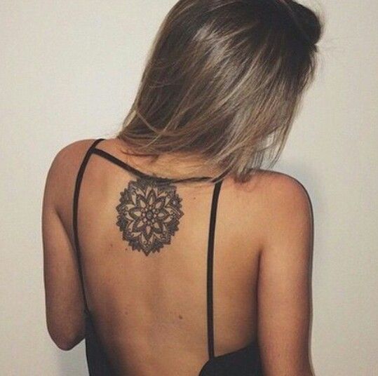 Nice Small Mandala Flower Tattoo On Back For Girls