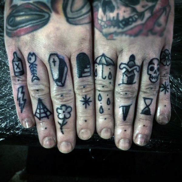 Nice Small Symbols On Knuckle Tattoo For Guys
