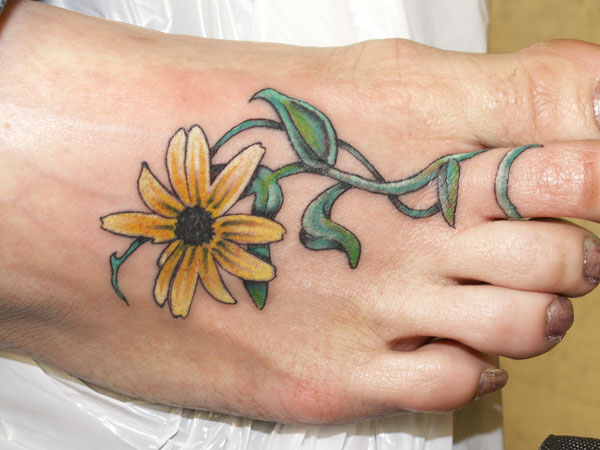 Nice Sunflower Foot Tattoo