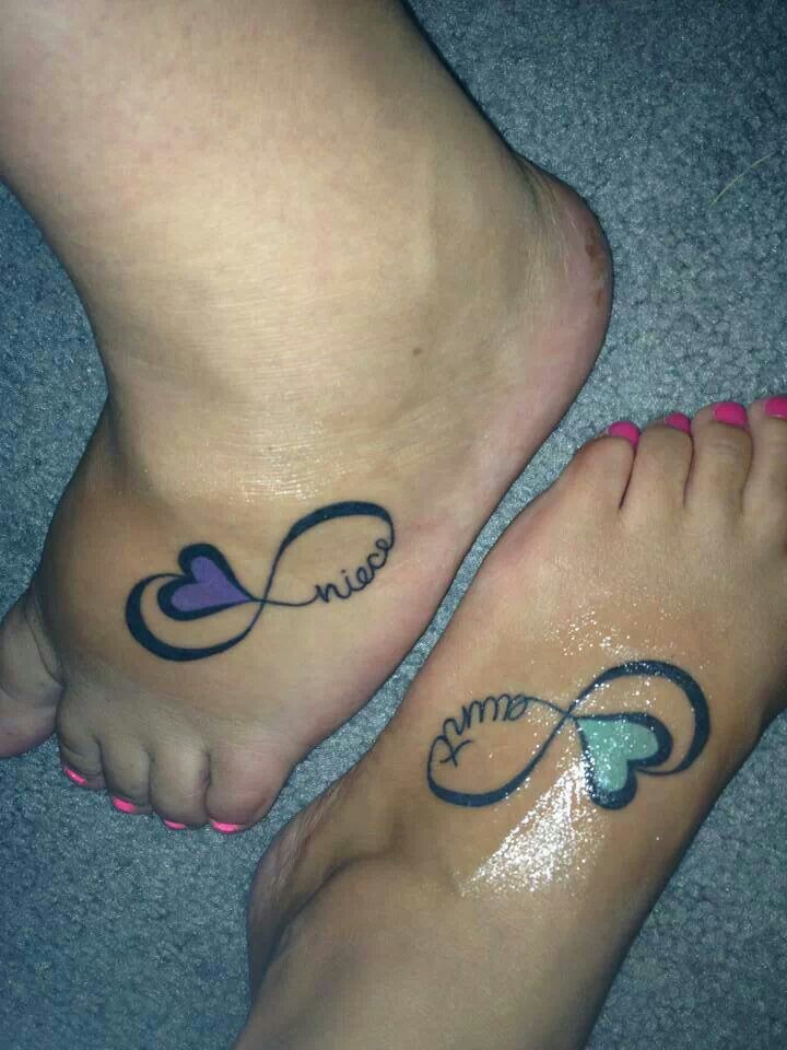 Niece And Aunt Names Infinity Tattoos On Foot