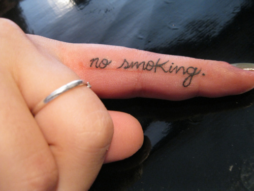 No Smoking Tattoo On Girl Side Finger