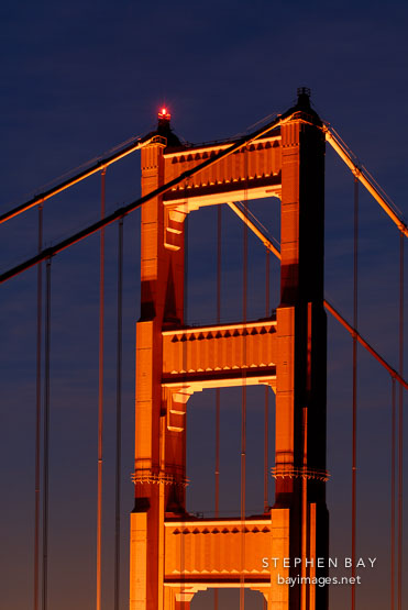 North Tower Of The Golden Gate Bridge At Night