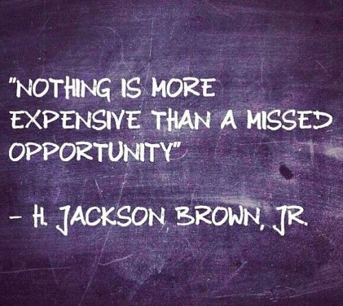 Nothing is more expensive than a missed opportunity. H. Jackson Brown, Jr.