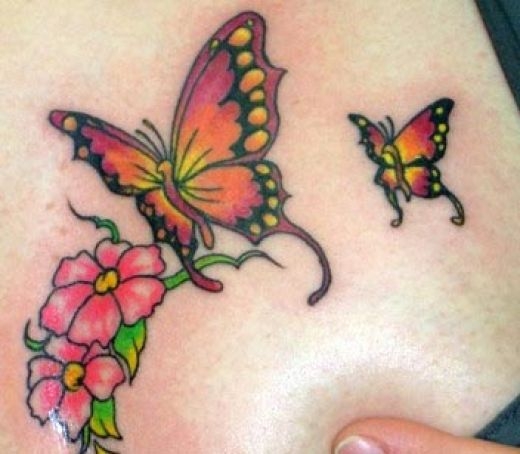 Old School Flowers And Butterflies Tattoo