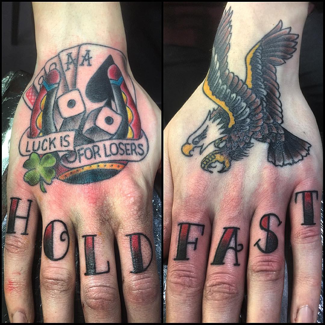 Old School Hold Fast Knuckle Tattoos