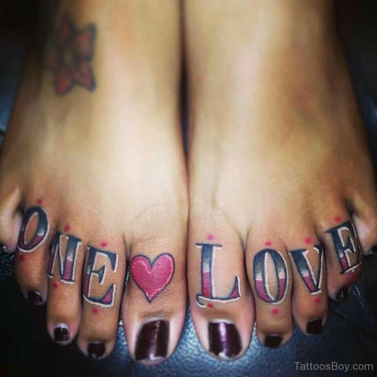 One Love Words Tattoo On Toes