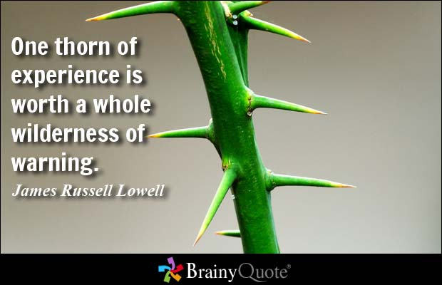 One thorn of experience is worth a whole wilderness of warning. James Russell Lowell