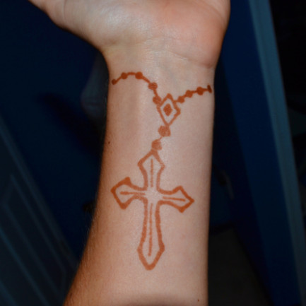 Orange Rosary Wristband Tattoo