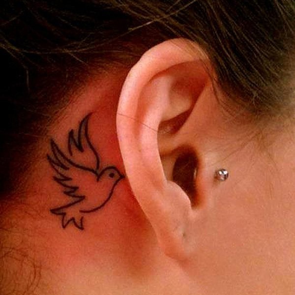 Outline Dove Tattoo Behind The Ear