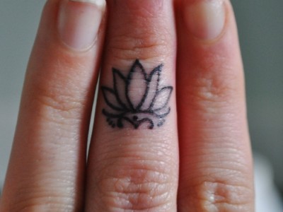 Outline Lotus Flower Tattoo On Finger