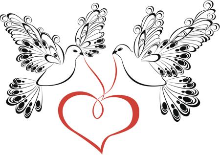 Outline Red Heart And Dove Tattoos Design