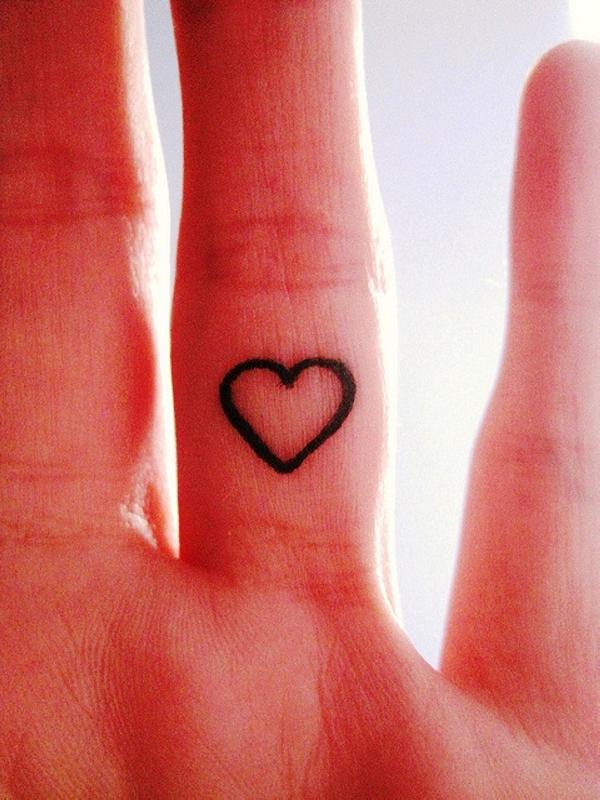 Outline Small Heart Tattoo On Finger