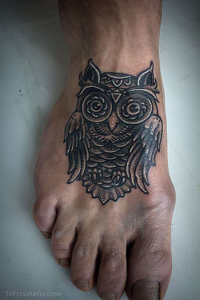Owl Mandala Tattoo On Foot