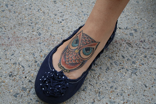 Owl On Foot Tattoo For Girls